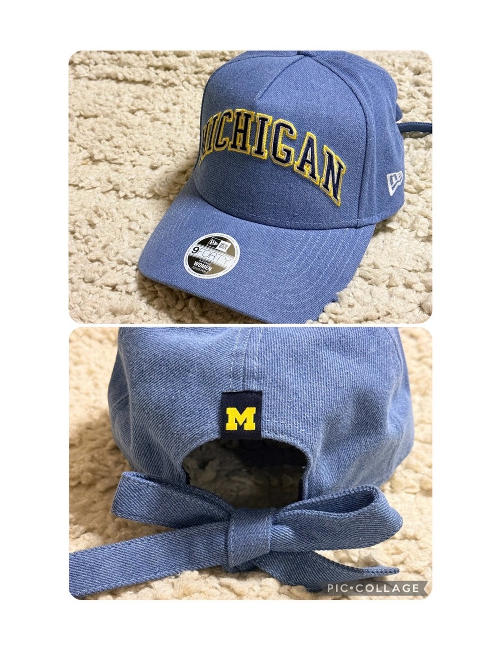 New era Michigan Wolverines bow Women's A-Frame 9FORTY Bow Denim Adjustable Hat